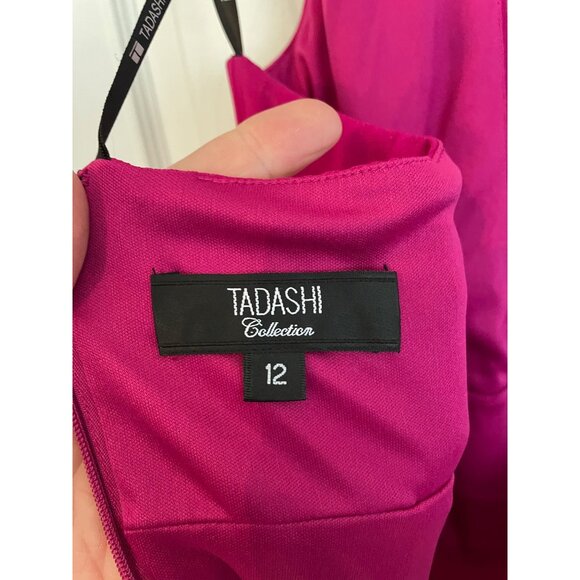 Tadashi Shoji Collection Pink Silk Halter Dress Beaded Sequin Lace Lined Fuchsia - Picture 4 of 6